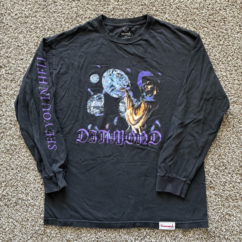 005 - Diamond Supply Co. Black Long Sleeve Tee with Purple and Gold Graphic